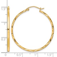 10K Yellow Gold 1.5x35mm Diamond Cut Hoop Earrings view 2