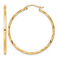 10K Yellow Gold 1.5x35mm Diamond Cut Hoop Earrings view 1