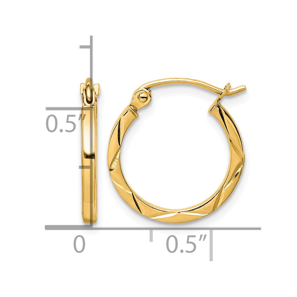 10K 1.5x15mm Diamond Cut Hoop Earrings (10TC315)