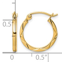 10K Yellow Gold 1.5x 15mm Diamond Cut Hoop Earrings view 4