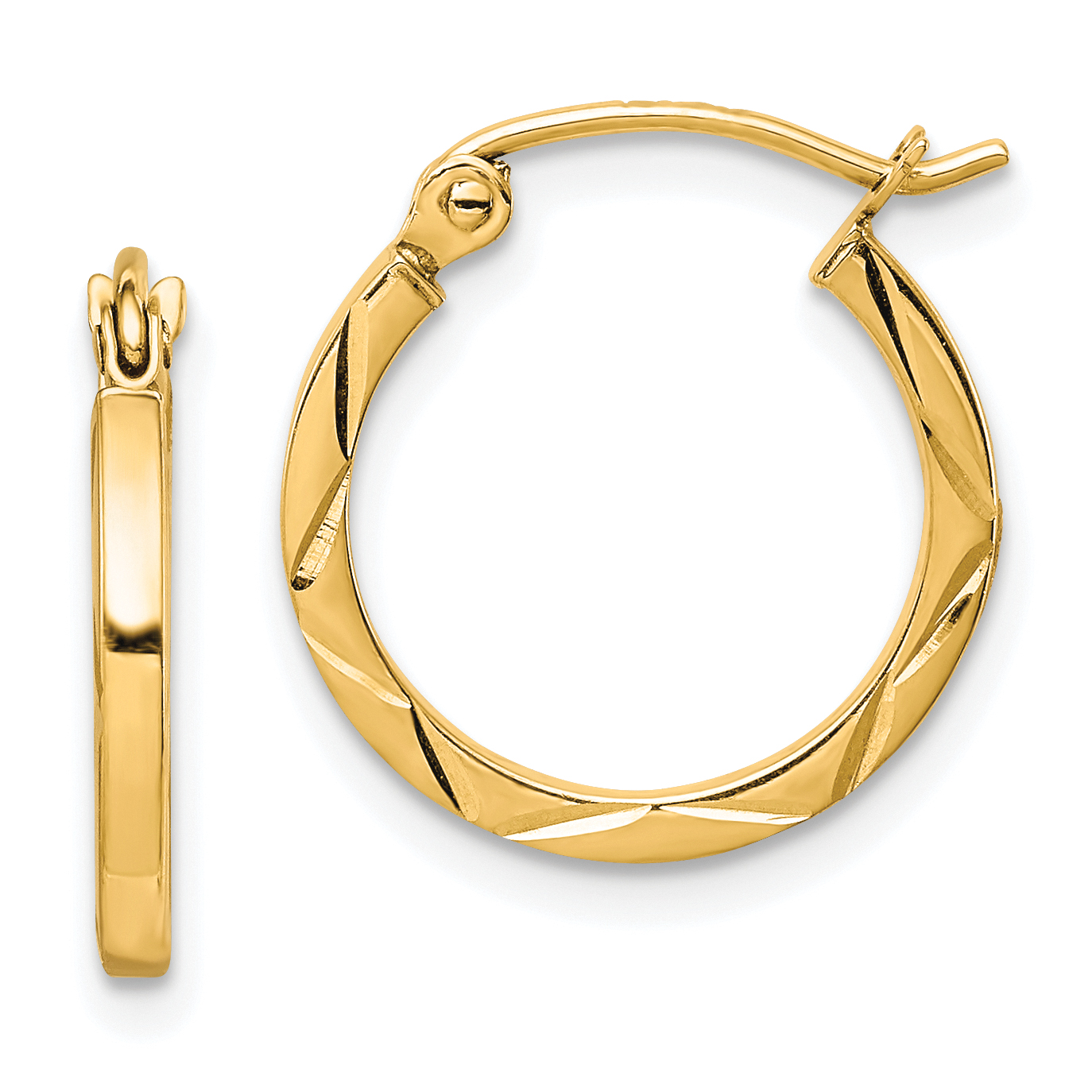 10K 1.5x15mm Diamond Cut Hoop Earrings (10TC315)