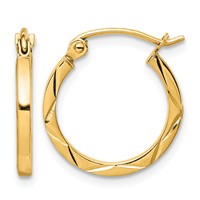 10K Yellow Gold 1.5x 15mm Diamond Cut Hoop Earrings view 1
