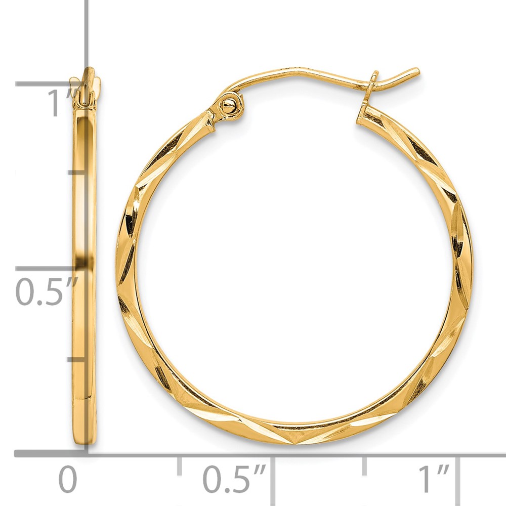 10K 1.5x25mm Diamond Cut Hoop Earrings (10TC316)