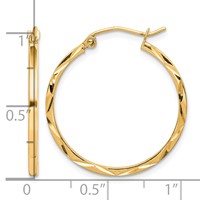 10K Yellow Gold 1.5x 25mm Diamond Cut Hoop Earrings view 2