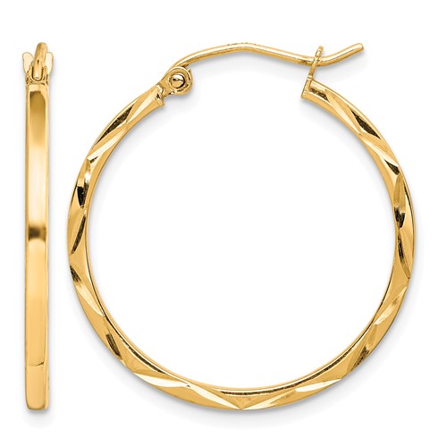 10K 1.5x25mm Diamond Cut Hoop Earrings