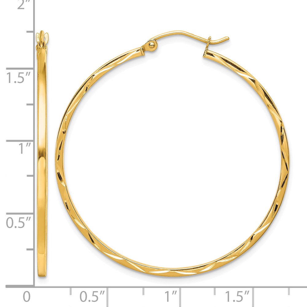 10K 1.5x40mm Diamond Cut Hoop Earrings (10TC317)