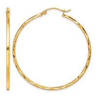 10K Yellow Gold 1.5x 40mm Diamond Cut Hoop Earrings view 1