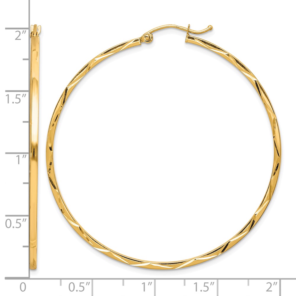 10K 1.5x50mm Diamond Cut Hoop Earrings (10TC318)