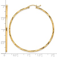10K Yellow Gold 1.5x50mm Diamond Cut Hoop Earrings view 2