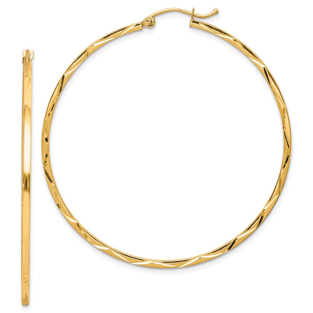 10K 1.5x50mm Diamond Cut Hoop Earrings (10TC318)