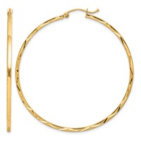 10K Yellow Gold 1.5x50mm Diamond Cut Hoop Earrings view 1