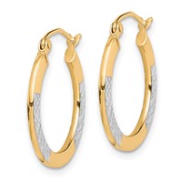 10K & Rhodium Diamond Cut 2.5x 20mm Hoop Earrings view 2