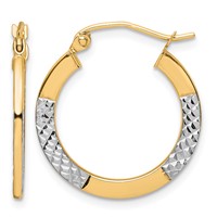 10K & Rhodium Diamond Cut 2.5x 20mm Hoop Earrings view 1