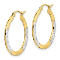 10K & Rhodium Diamond Cut 2.5x 20mm Hoop Earrings view 2