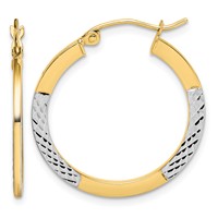 10K & Rhodium Diamond Cut 2.5x 20mm Hoop Earrings view 1