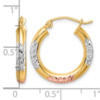 10K White & Rose Rhodium D C 3x 20mm Hoop Earrings view 2