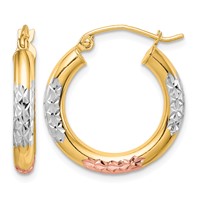10K White & Rose Rhodium D C 3x 20mm Hoop Earrings view 1