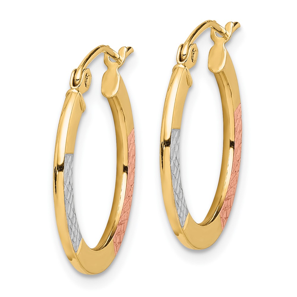 10K White & Rose Rhodium D/C 2.5x20mm Hoop Earrings (10TC339)