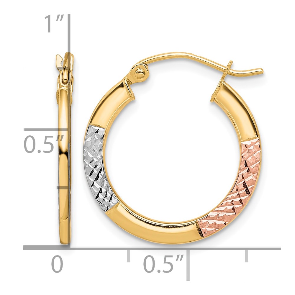 10K White & Rose Rhodium D/C 2.5x20mm Hoop Earrings (10TC339)