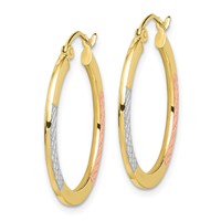 10K White & Rose Rhodium D C 2.5x 25mm Hoop Earrings view 2