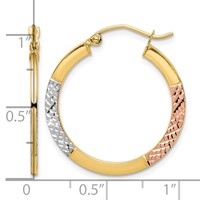 10K White & Rose Rhodium D C 2.5x 25mm Hoop Earrings view 4