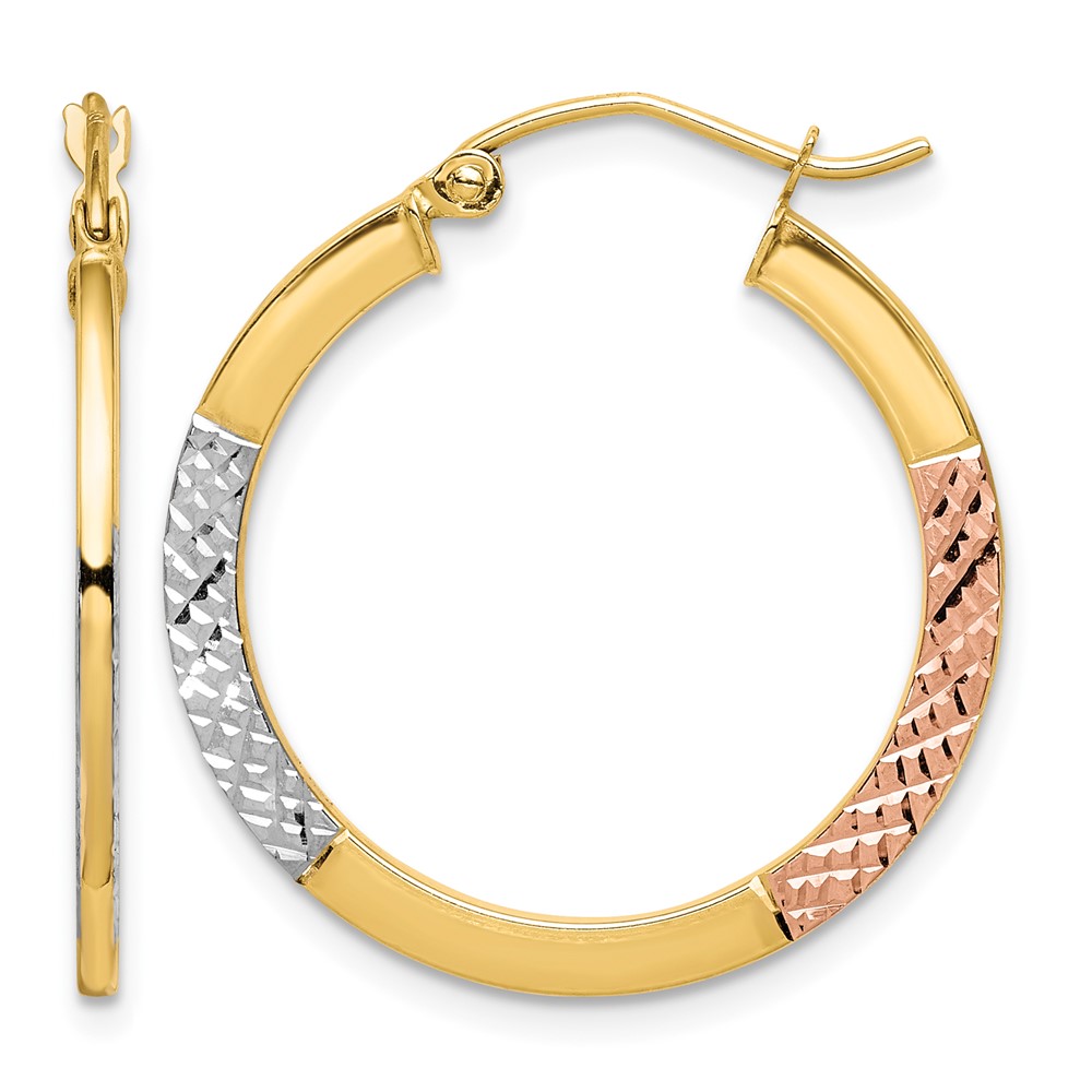 10K White & Rose Rhodium D C 2.5x 25mm Hoop Earrings