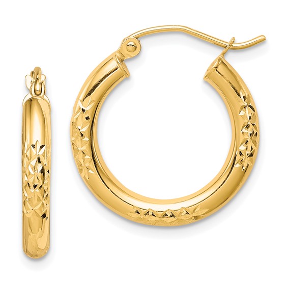 Gold Diamond-cut Tube Hoop Earrings
