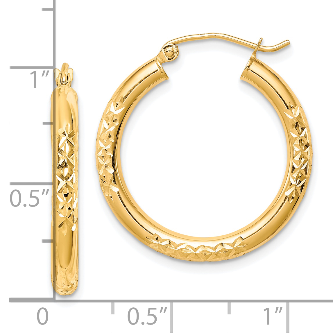 10K Diamentowe cięcie 3x25mm Pusta rura Hoop Kolczyki 10TC345 - Zdjęcie 2 z 2
