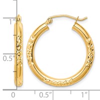 10K Yellow Gold Diamond Cut 3x 25mm Hollow Tube Hoop Earrings view 2