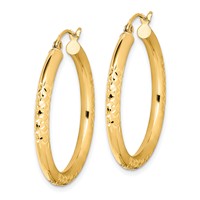 10K Yellow Gold Diamond Cut 3x 30mm Hollow Tube Hoop Earrings view 2