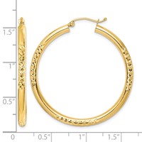 10K Yellow Gold Diamond Cut 3x 40mm Hollow Tube Hoop Earrings view 2