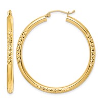 10K Yellow Gold Diamond Cut 3x 40mm Hollow Tube Hoop Earrings view 1