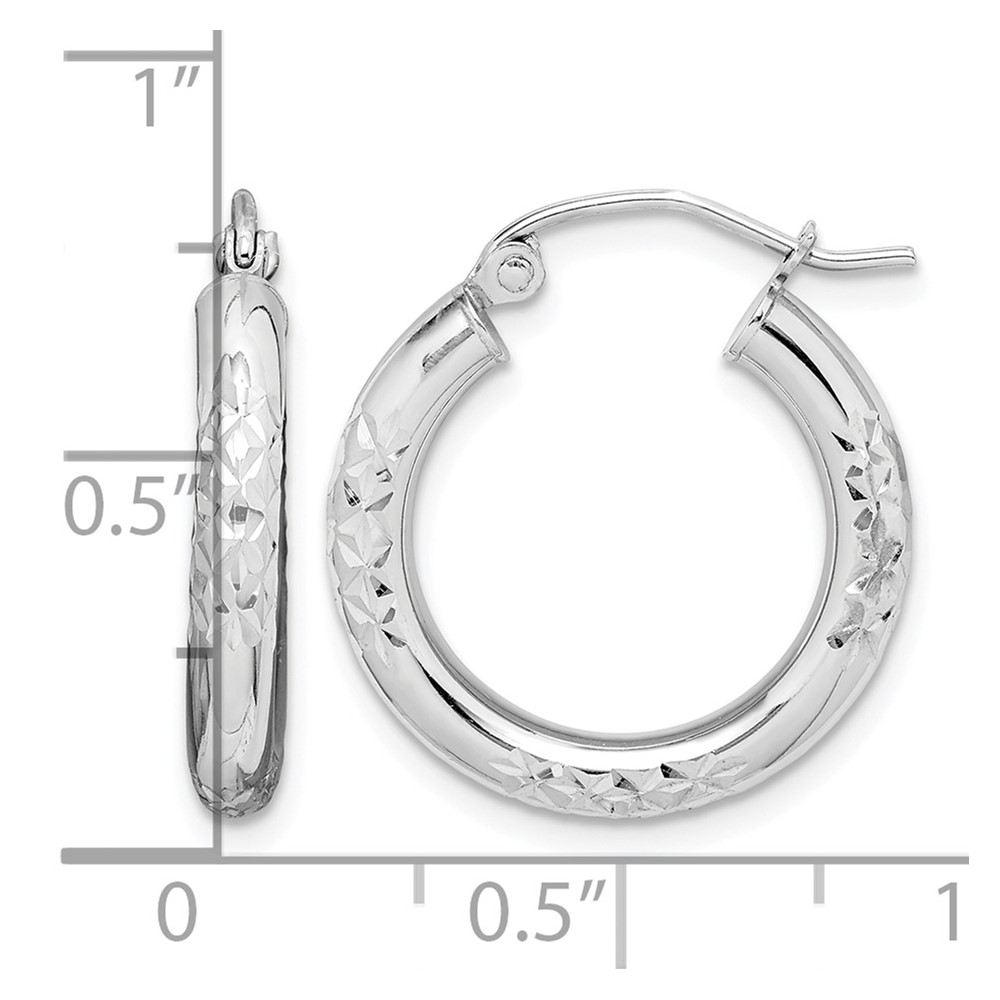 10K White Gold Diamond Cut 3mm Hoop Earrings (10TC349)