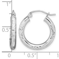 10K White Gold Diamond Cut 3mm Hoop Earrings view 2