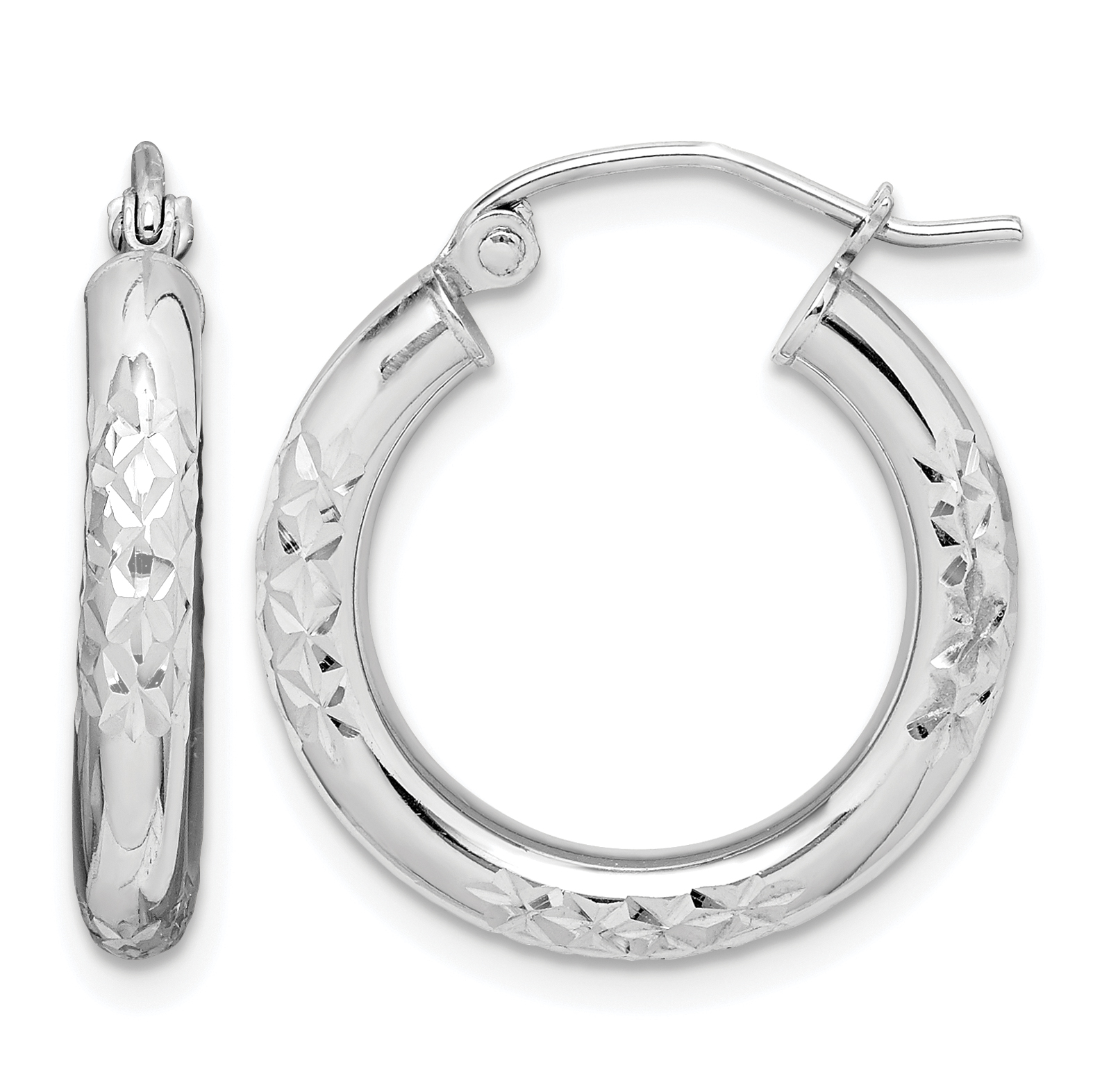 10K White Gold Diamond Cut 3mm Hoop Earrings (10TC349)