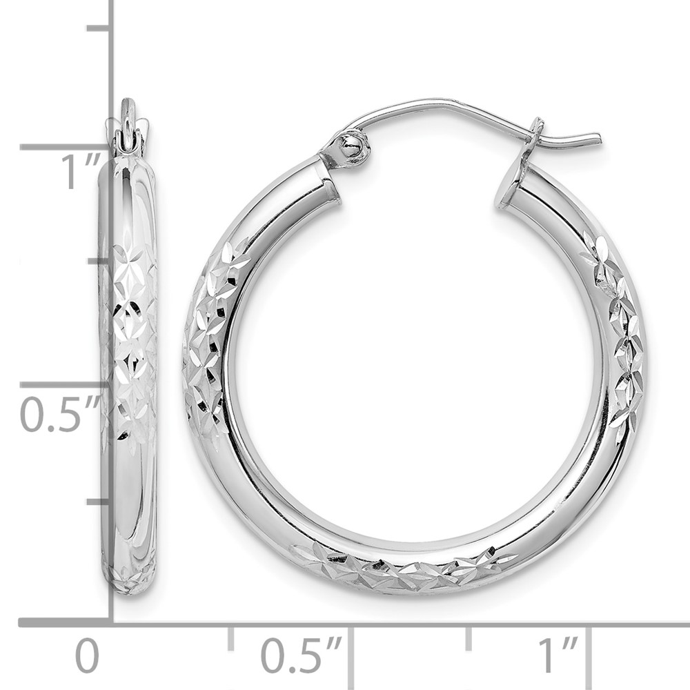 10K White Gold Diamond Cut 3mm Hoop Earrings (10TC350)