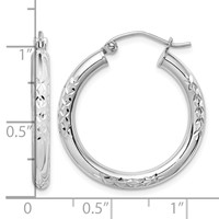 10K White Gold Diamond Cut 3mm Hoop Earrings view 2