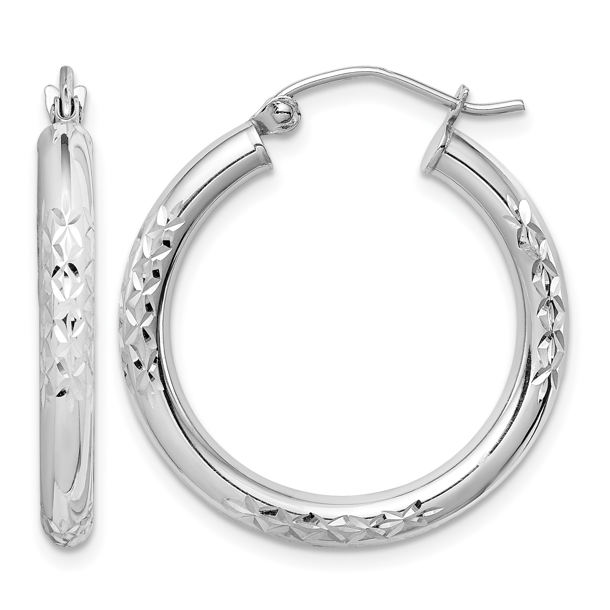 10K White Gold Diamond Cut 3mm Hoop Earrings (10TC350)