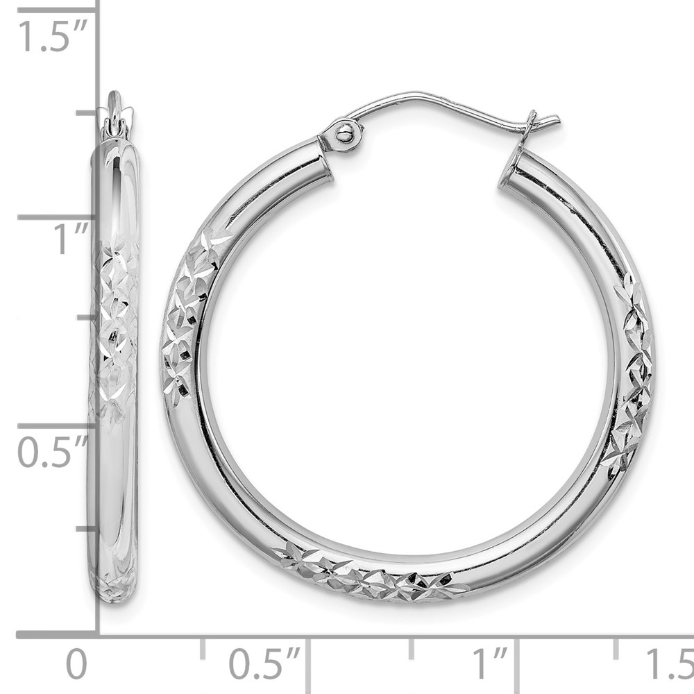 10K White Gold Cut 3mm Hoop Earrings (10TC351)