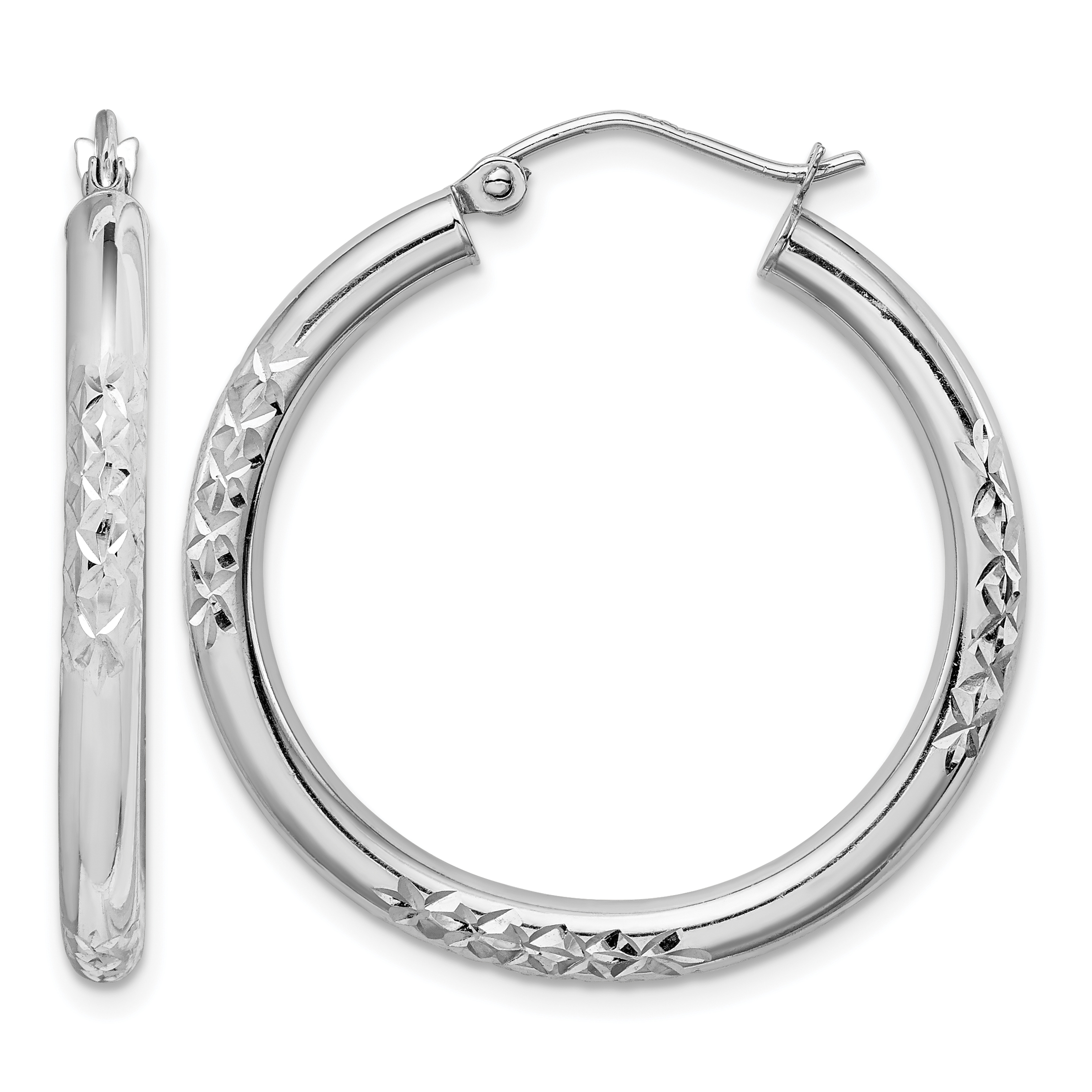 10K White Gold Cut 3mm Hoop Earrings (10TC351)