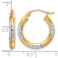10K & Rhodium Diamond Cut 3mm Hoop Earrings view 2