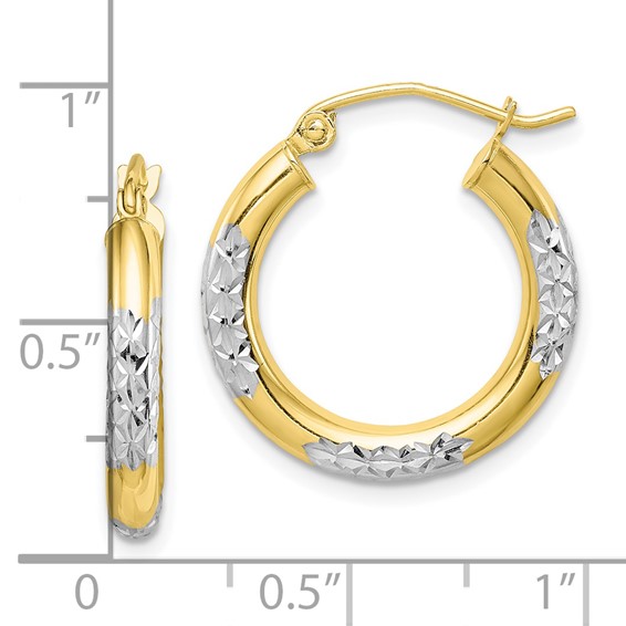 Gold & Rhodium Polish Diamond-cut Tube Hoop Earrings