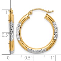 10K & Rhodium Diamond Cut 3mm Hoop Earrings view 2