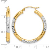 10K & Rhodium Diamond Cut 3mm Hoop Earrings view 4
