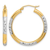 10K & Rhodium Diamond Cut 3mm Hoop Earrings view 1