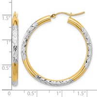 10K & Rhodium Diamond Cut 3mm Hoop Earrings view 4