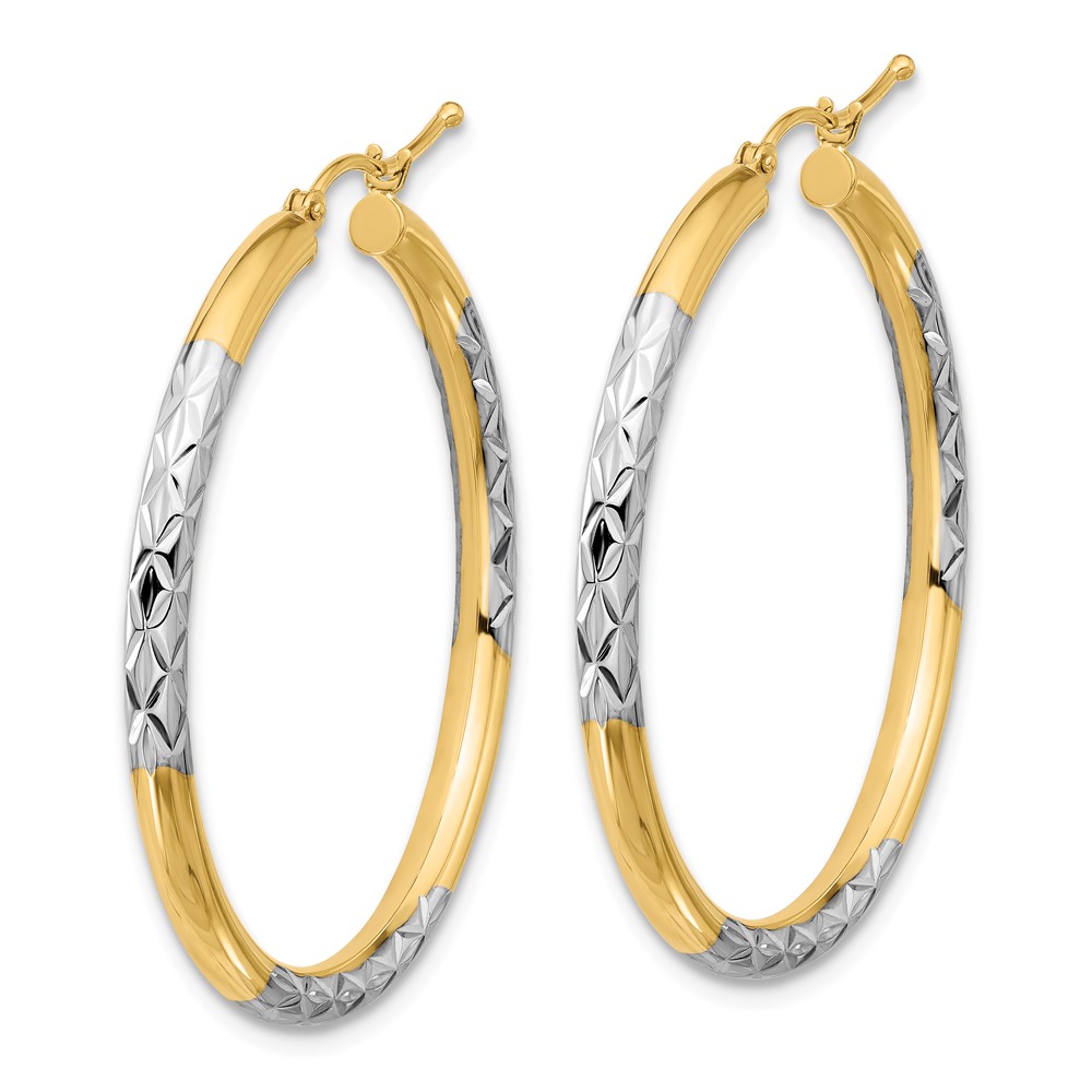 10K & Rhodium Diamond Cut 3mm Hoop Earrings (10TC358)