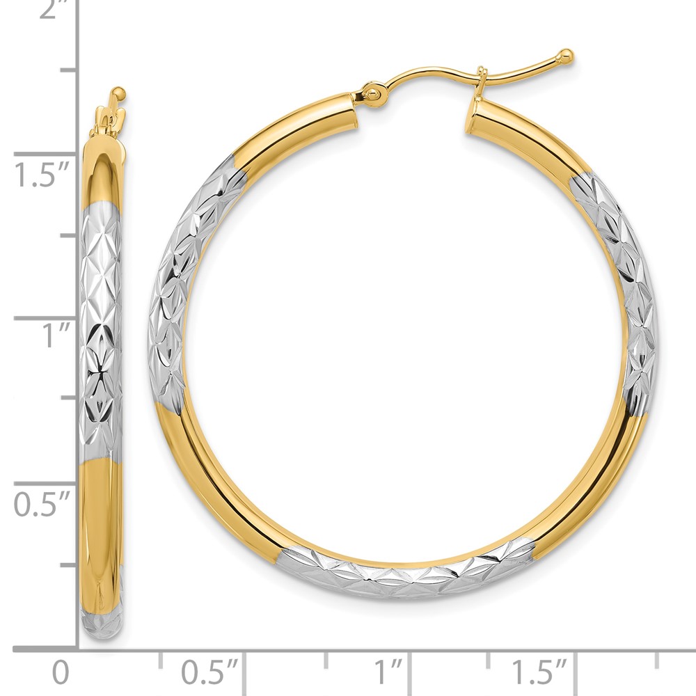 10K & Rhodium Diamond Cut 3mm Hoop Earrings (10TC358)