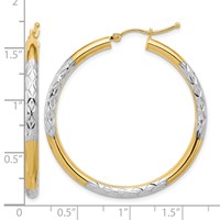 10K & Rhodium Diamond Cut 3mm Hoop Earrings view 4