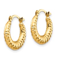 10K Yellow Gold Scalloped Hollow Hoop Earrings view 2